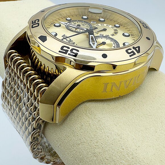 NEW Invicta Men's 48mm ProDiver Scuba Chronograph Watch Golden Dial SS Case Mesh - Picture 5 of 9